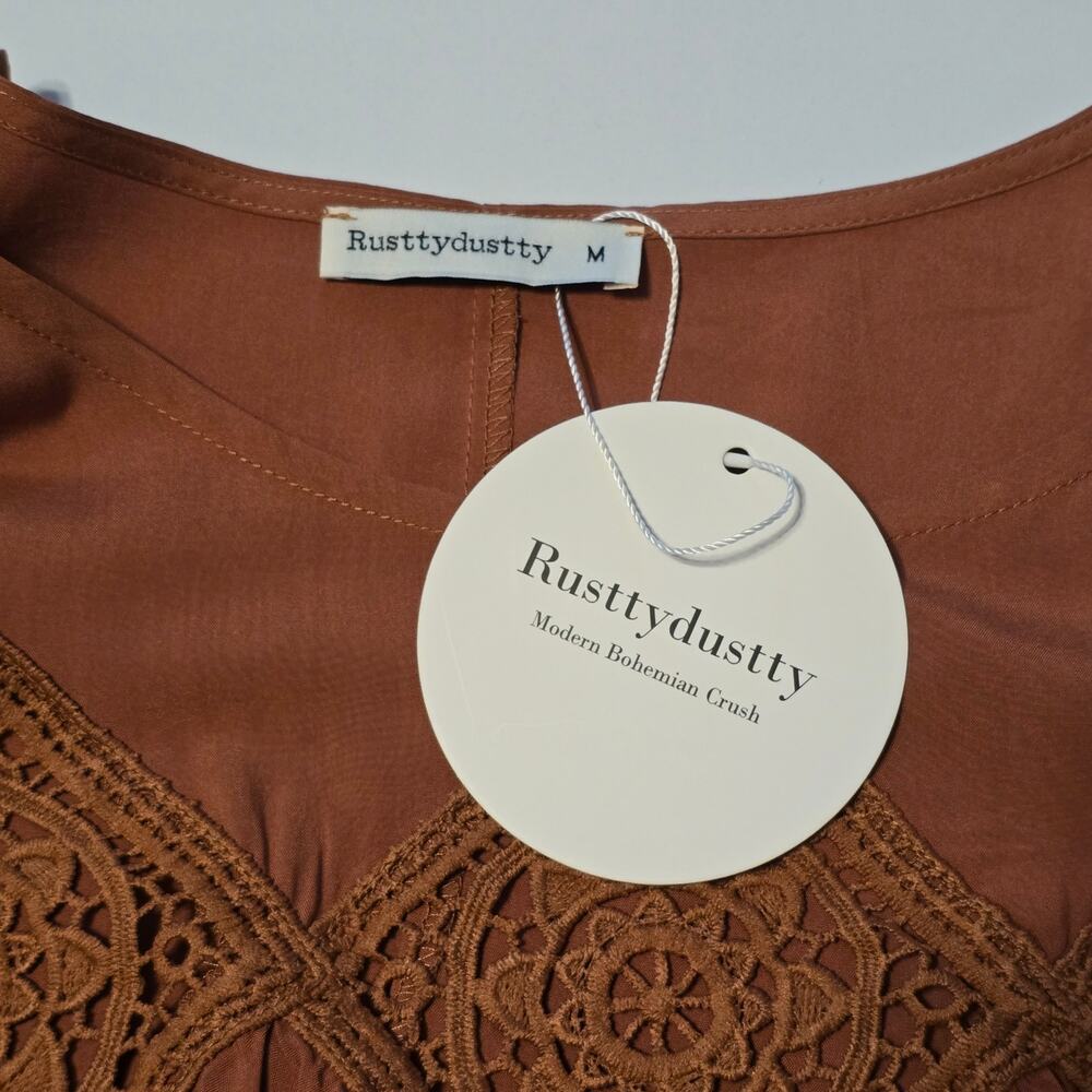 Rusttydustty Top Womens Size Medium Rust Brown Peplum Hem Bohemian Festival NWT - Picture 3 of 8